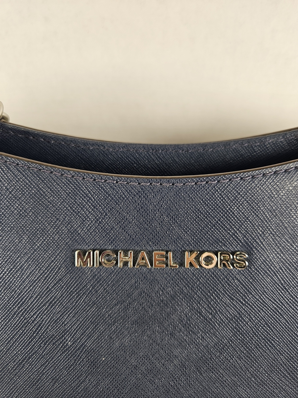 Like New MICHAEL KORS JET SET TRAVEL LARGE  TOTE BAG MK BLUE LEATHER SILVE - Picture 2 of 16